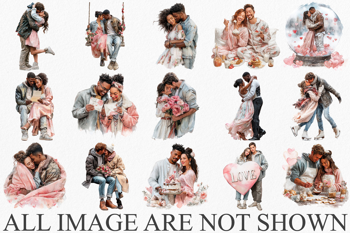 Watercolor Valentine Couple Clipart, an Illustration by Canvas Craft (Photo 3 of 6)
