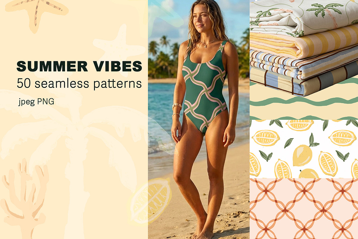 Summer Vibes Seamless backgrounds, a Pattern Graphic by Pattern + watercolor (Photo 1 of 13)