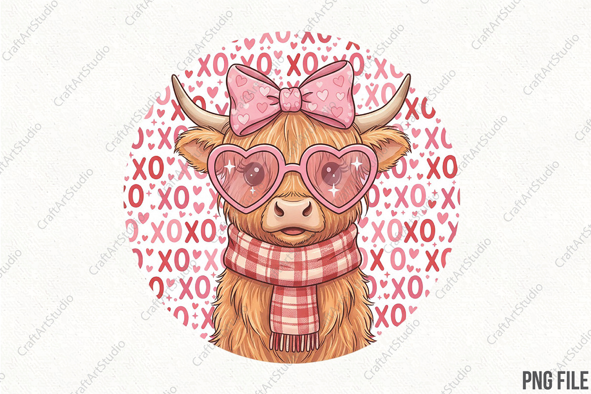 Highland Cow Valentine Coquette PNG, an Illustration by CraftArtStudio (Photo 1 of 4)