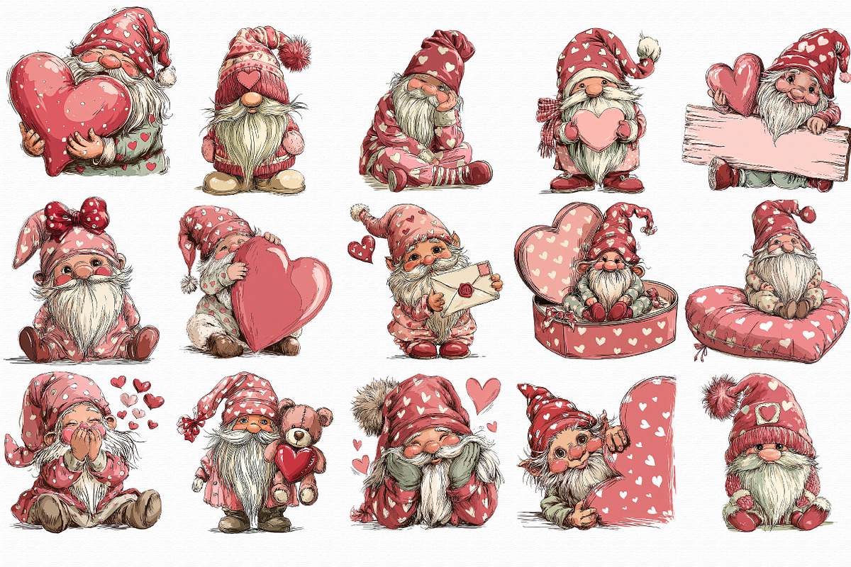 Whimsical Valentines Gnomes Clipart, an Illustration by Libby Wishes (Photo 2 of 6)