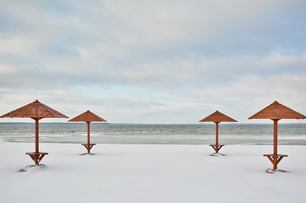 Winter lake landscape view
