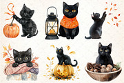 Fall Autumn Black Cat Clipart, an Illustration by DreamCafeArt (Thumbnail 2 of 6)