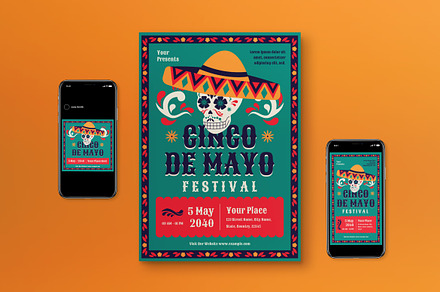 Flat Design Cinco de Mayo Flyer Set, a Flyer Template by graphicook