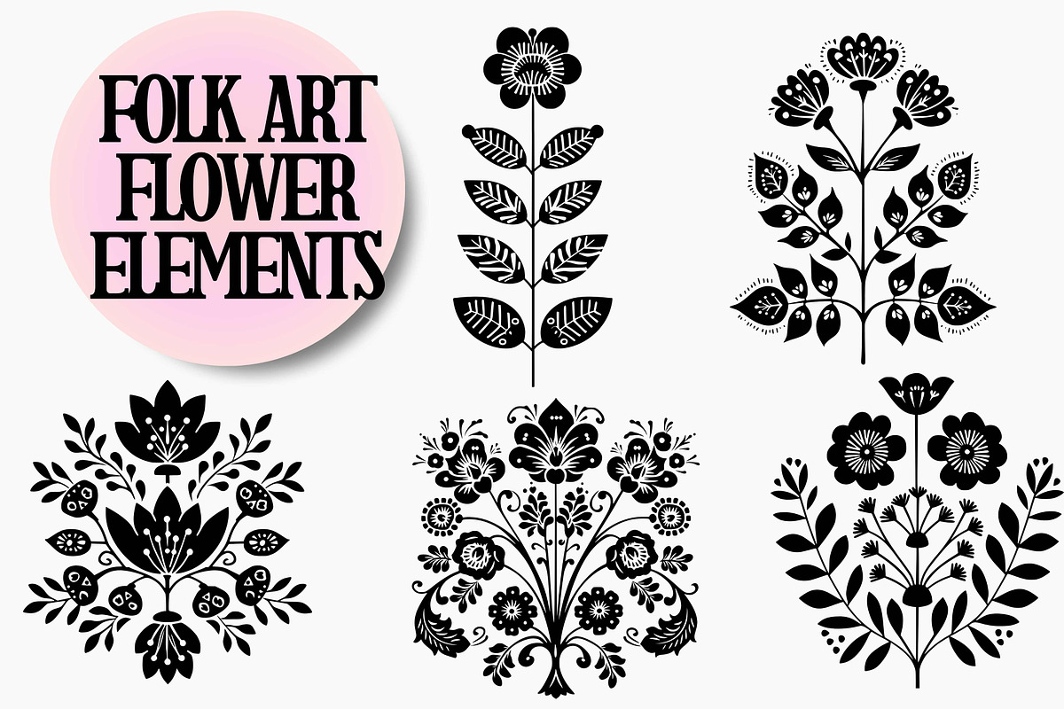Folk Art Flower Elements, an Object Graphic by Pattern Whimsy (Photo 1 of 6)