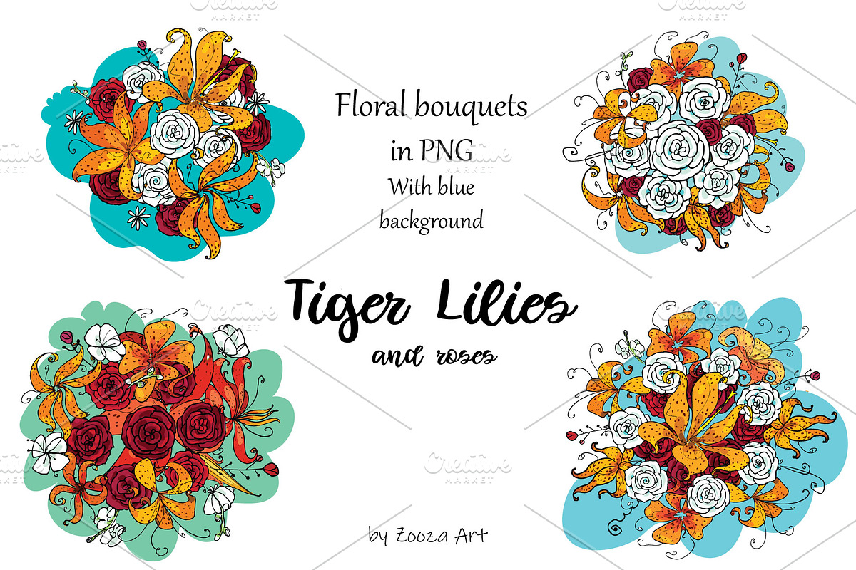 Tiger Lilies & Roses - clip-art, an Illustration by Zooza Art (Photo 10 of 15)