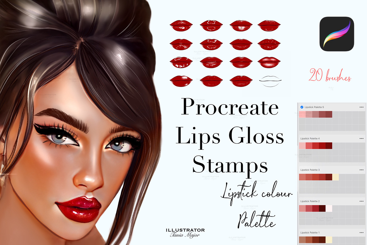 Procreate lips gloss stamps, a Brush Add-On by MajorArtTm (Photo 1 of 4)
