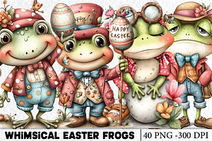 Whimsical Easter Frogs Clipart, a Seasonal Illustration by HueNestify