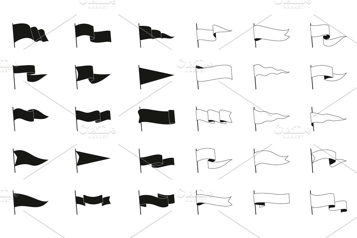 Retro black pennant flags. Outline, a Graphic by Frogella