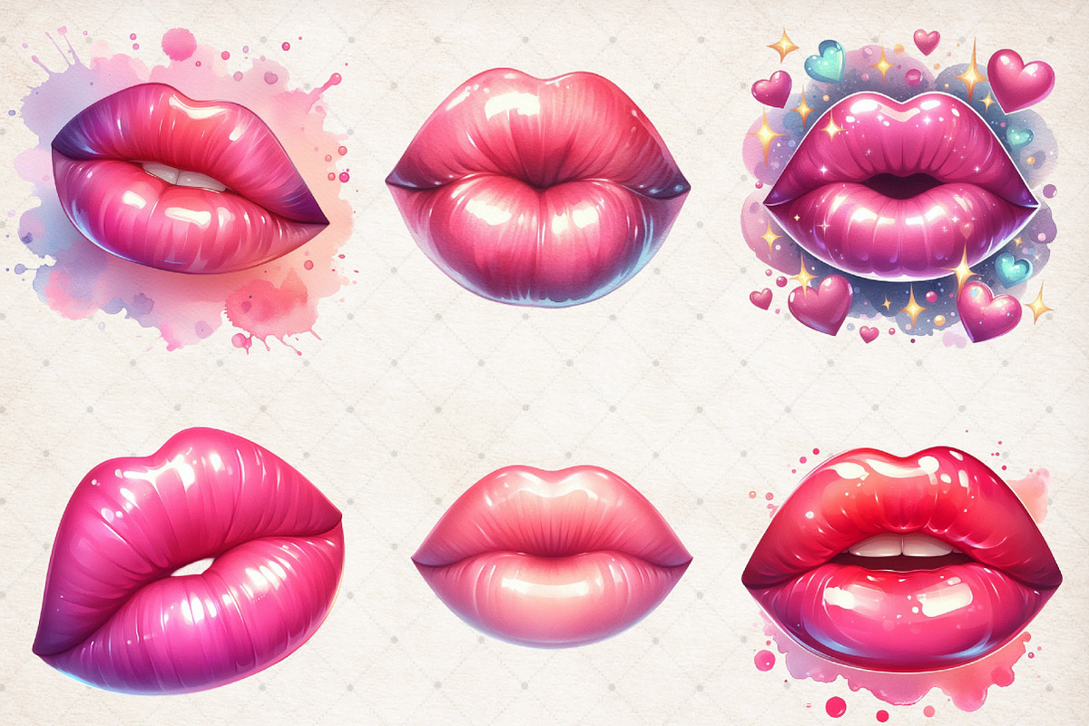 Watercolor Pink Valentine Lips Png, an Illustration by SinaCreation (Photo 2 of 5)