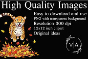 Watercolor Autumn Cheetah Clipart, an Illustration by Craft Nest (Thumbnail 2 of 9)