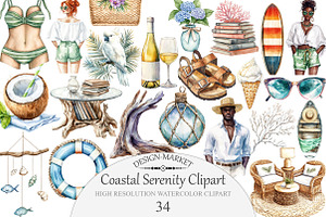 Watercolor Coastal Serenity Clipart, an Illustration by Design Market