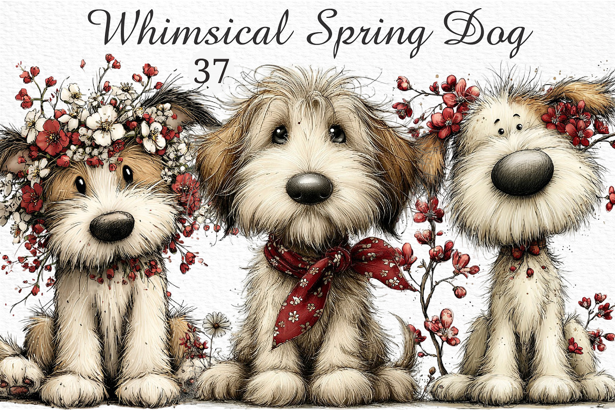 Whimsical Spring Dog Clipart PNG, an Illustration by Craft Nest