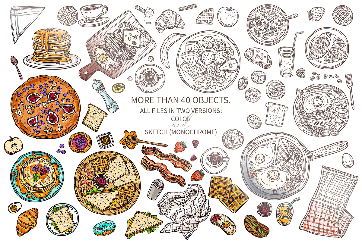 Breakfast Time Doodle Collection, a Decorative Illustration by alexrockheart (Photo 4 of 9)