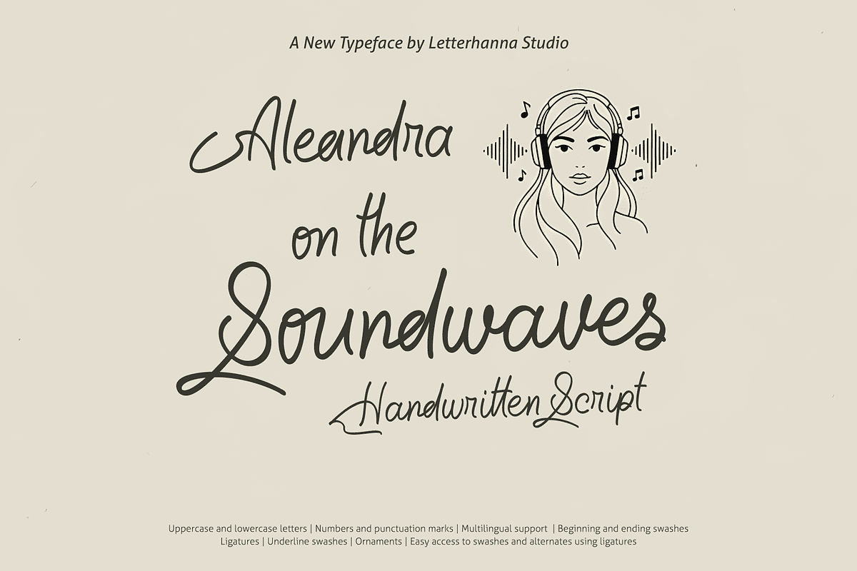 Aleandra on the Soundwaves Font, a Handwritten Font by Letterhanna Studio (Photo 1 of 10)