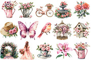 Pink Garden Watercolor Clipart, an Illustration by OK Design (Thumbnail 3 of 6)