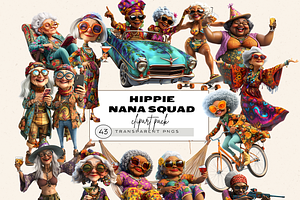 HIPPIE OLD LADY NANA CLIPART PACK, a Person Illustration by Daring Digies