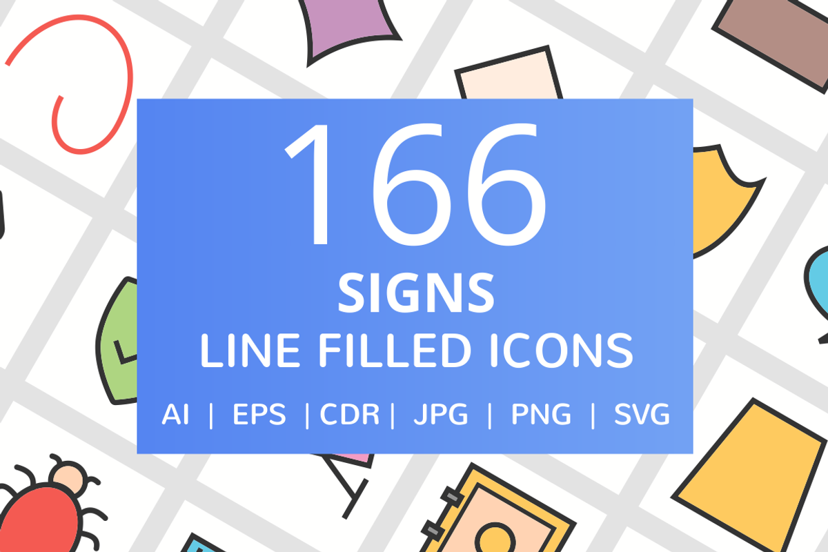 166 Signs Filled Line Icons, an Outline Icon by IconBunny