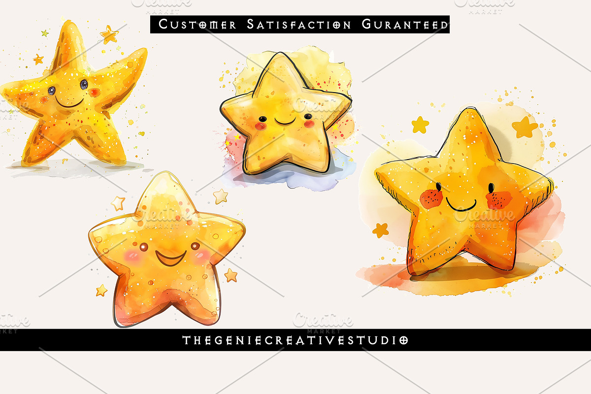 Cartoon Star PNG Clipart Set, an Object Illustration by Geniecreativestudio (Photo 6 of 9)