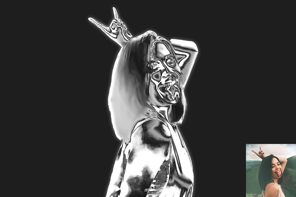 Chrome Metal Effect fx Photoshop Act, an Action Add-On by Studio Retouch (Photo 2 of 17)