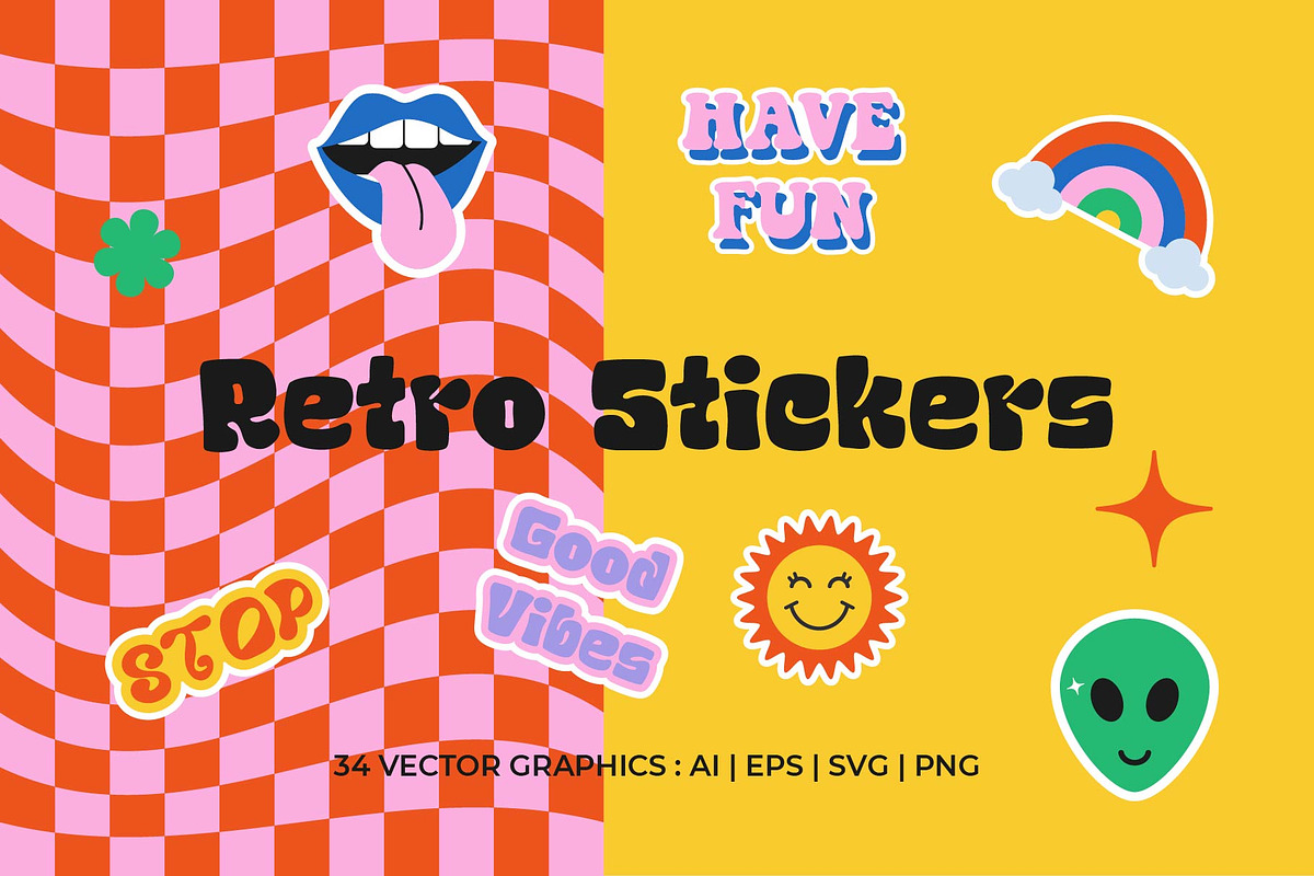 Retro Stickers Pack Elements, a Background Graphic by Abstracto-Create (Photo 1 of 7)