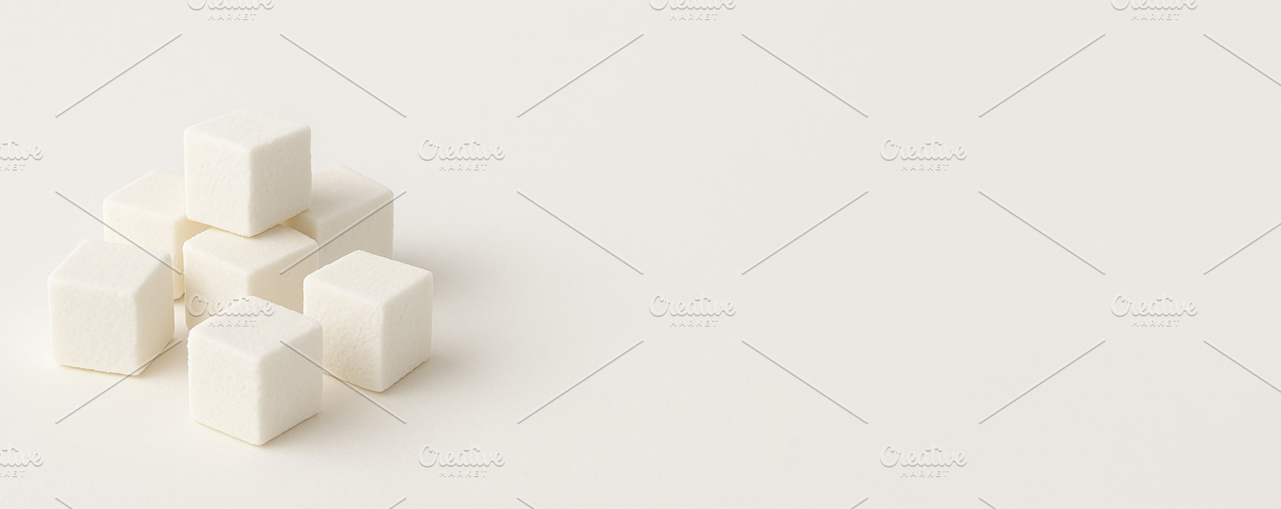 Sugar cubes neatly stacked on a light background with copy space, a Photo by Dvoevnore photos