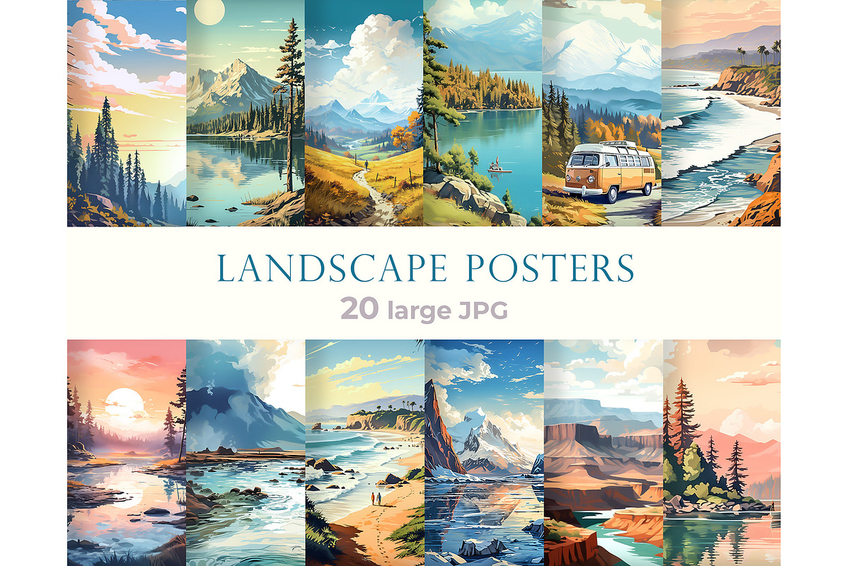Landscape posters in retro style, an Object Illustration by Bubert Art (Photo 1 of 9)