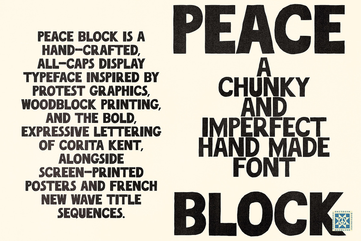 Peace Block Hand Made Bold Font, a Sans Serif Font by Madeline ODonoghue Design (Photo 6 of 6)
