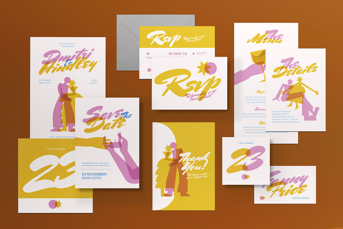 Yellow Geometric Wedding Invitation, an Invitation Template by graphicook (Photo 3 of 3)