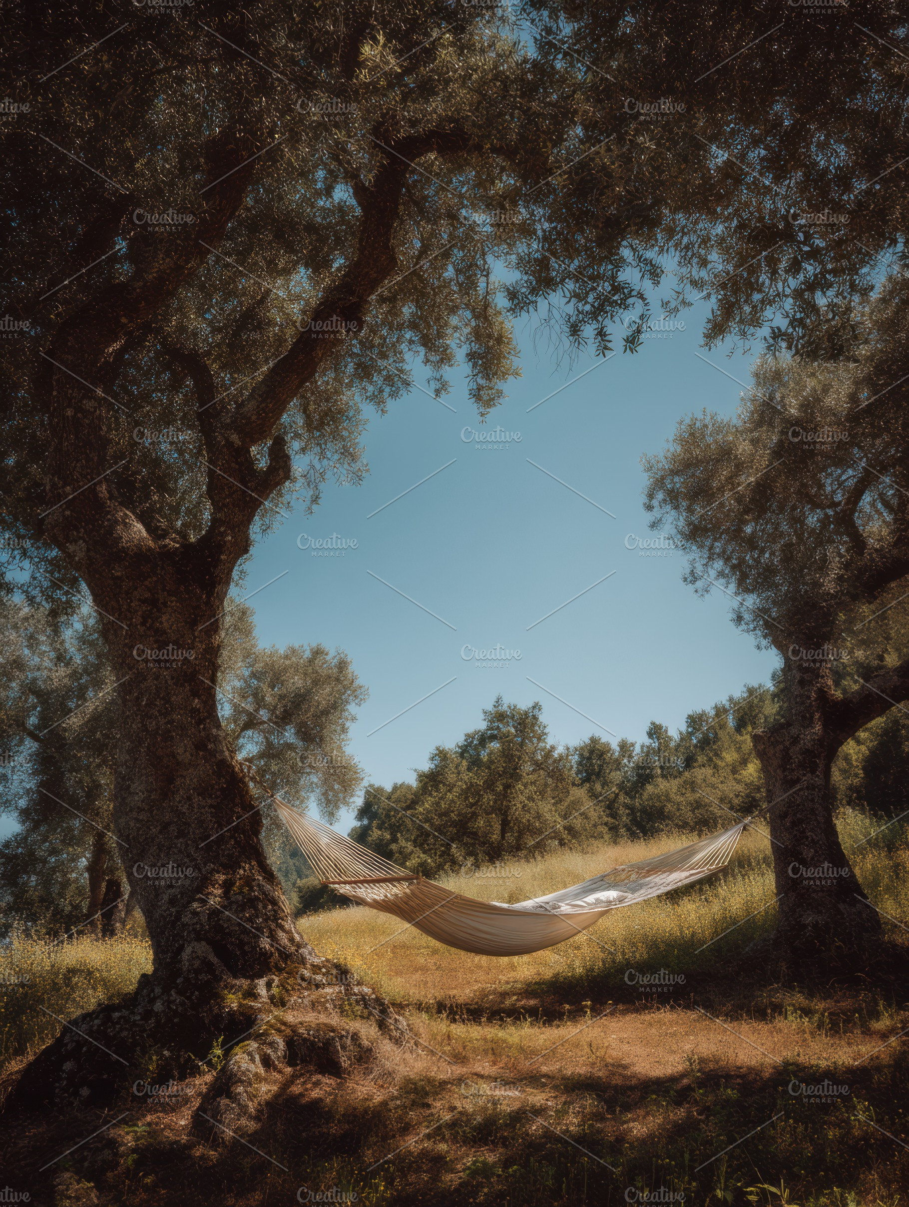 Empty Hammock Between Olive Trees, a Holiday Photo by Virgo Studio