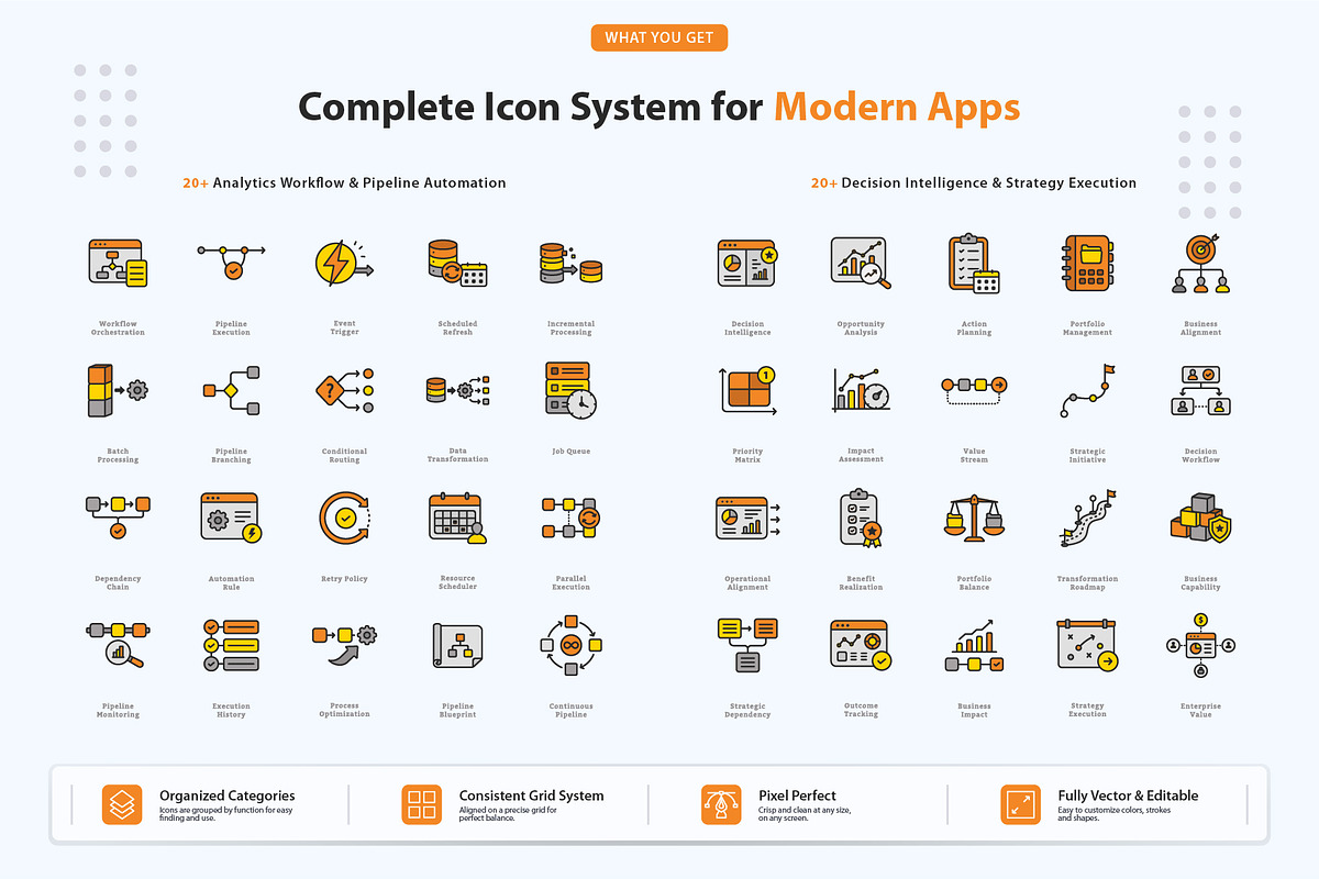 Business Intelligence Icons, an Outline Icon by vexper (Photo 5 of 7)
