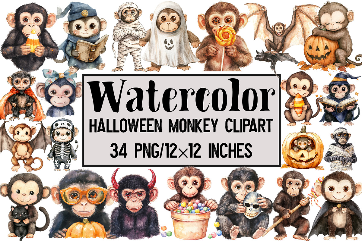 Halloween Monkey Clipart, an Illustration by Design Market (Photo 1 of 3)