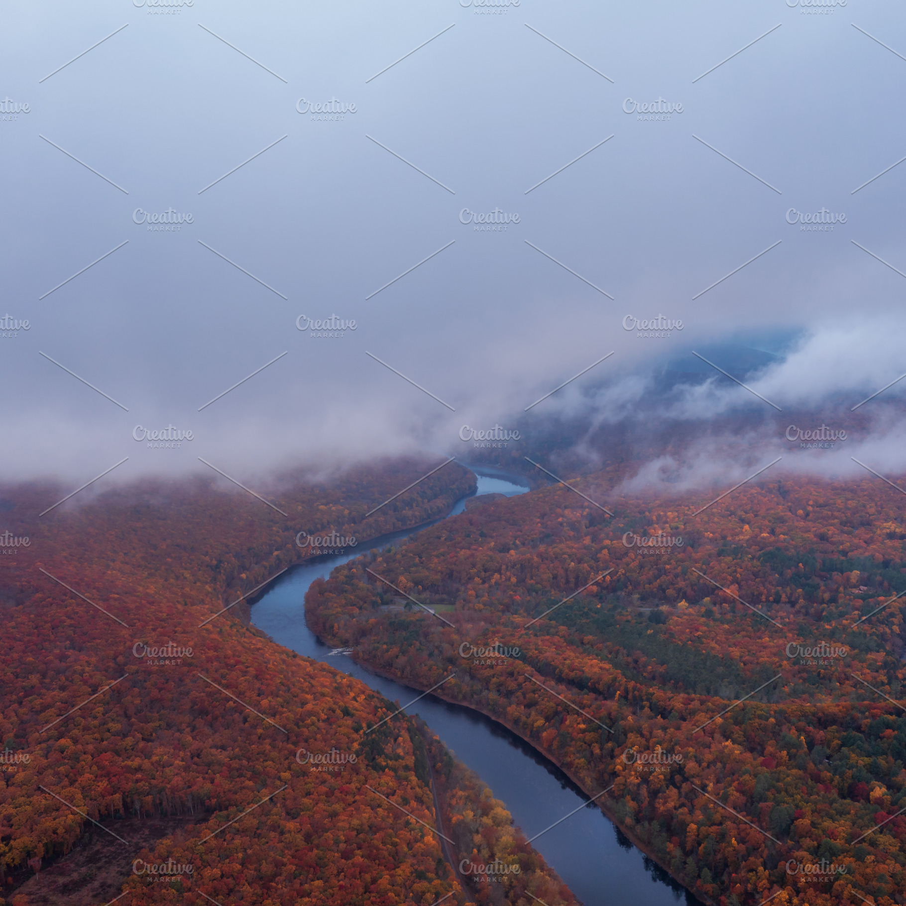 Aerial view on Delaware river in fog, an Architecture Photo by Andriy Photography