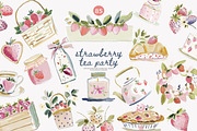 strawberry watercolor clipart set, a Decorative Illustration by Patishop Art (Thumbnail 1 of 8)