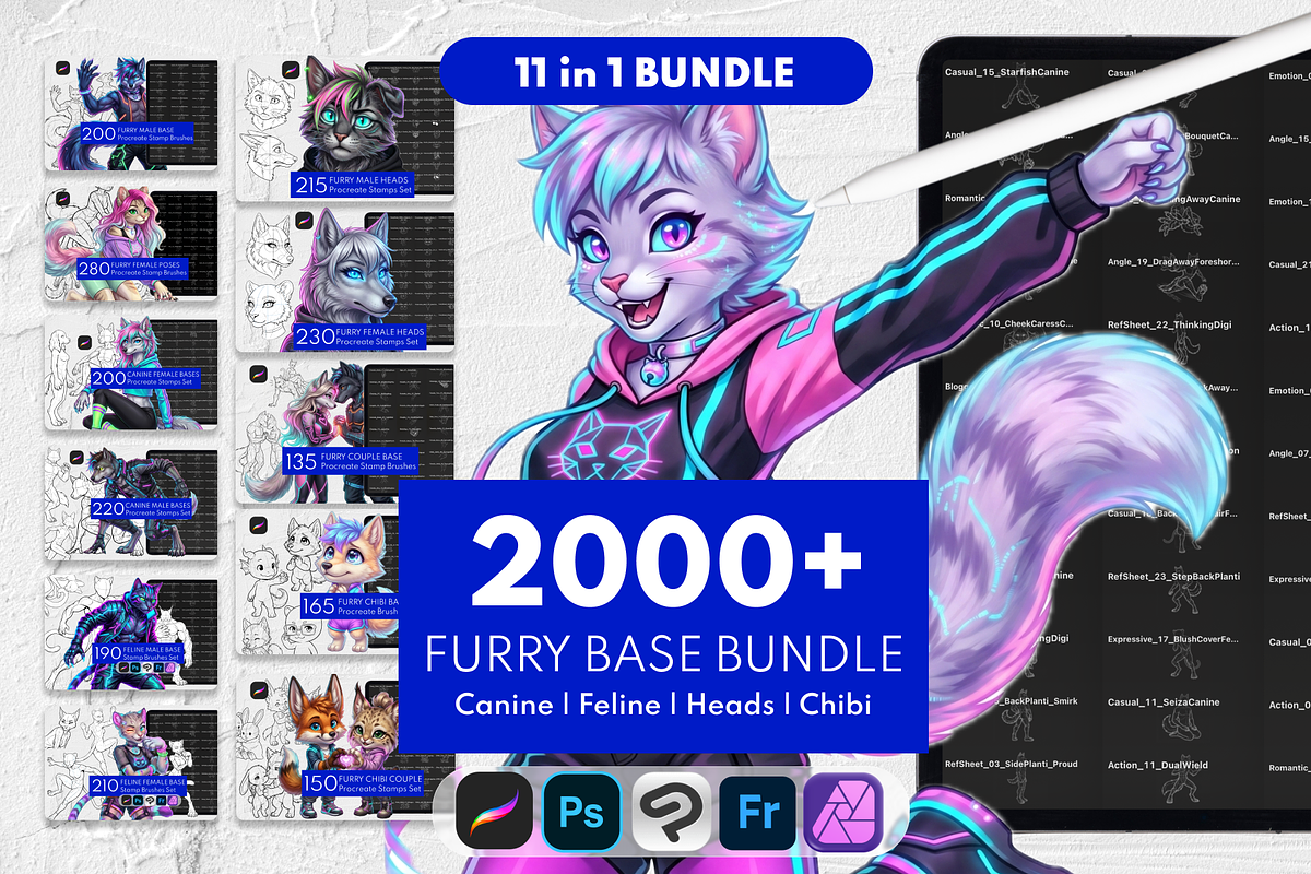 Furry Base Procreate Stamps, a Brush Add-On by Selentaori Studio (Photo 1 of 17)