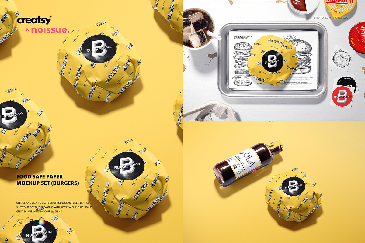 Food Safe Paper Mockup Set (burger), a Packaging Mockup by creatsy5 (Photo 1 of 10)