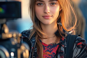 A young motion designer woman with long, tousled hair and a natural makeup look, a Person Photo by Textures & Backgrounds