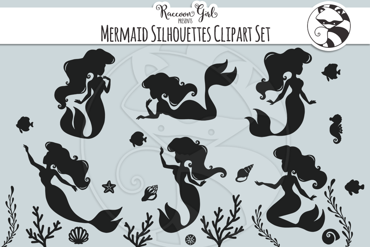 Mermaid Silhouette Clipart Set, an Illustration by RaccoonGirl Design (Photo 2 of 3)