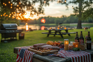 Outdoor barbecue gathering by the la, a Photo by Tanuart