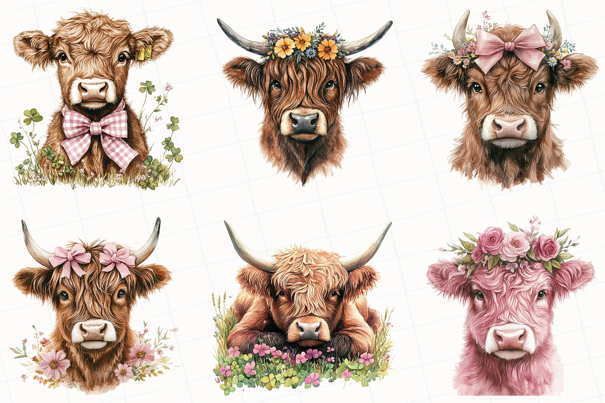 Cute Highland Cow with Wildflowers, an Illustration by OK Design (Photo 3 of 5)