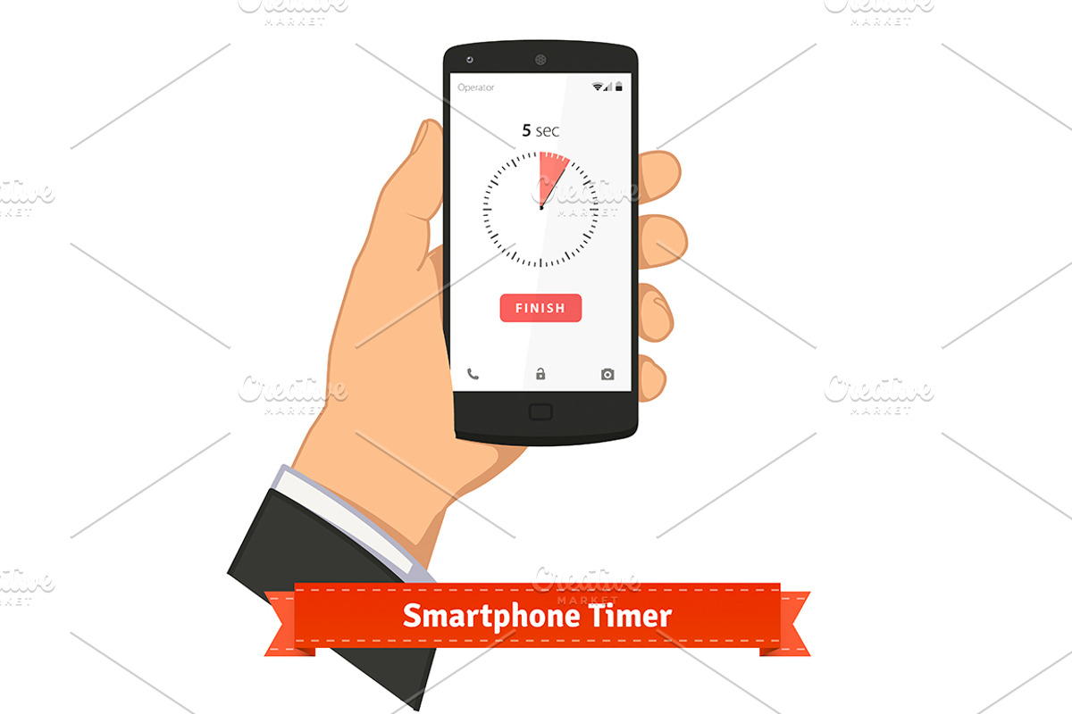 Hand holding smartphone with timer, an Object Illustration by ...