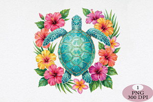 Floral Sea Turtle Summer PNG, an Illustration by Daily.Designs