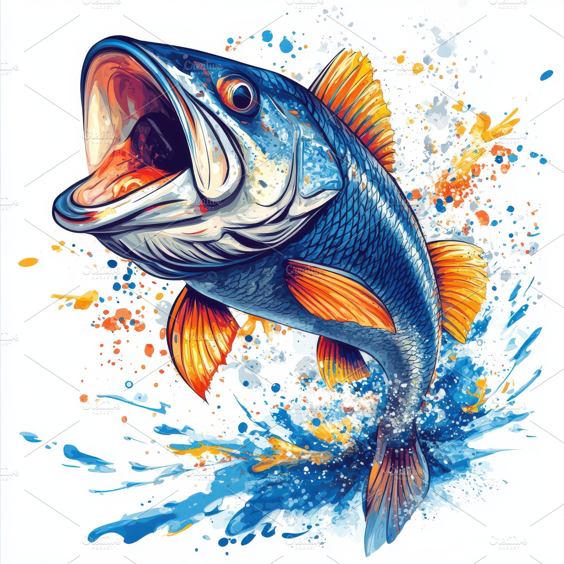 Vibrant Blue Fish Leaping Water Spla, an Animal Photo by Pixeness Studio