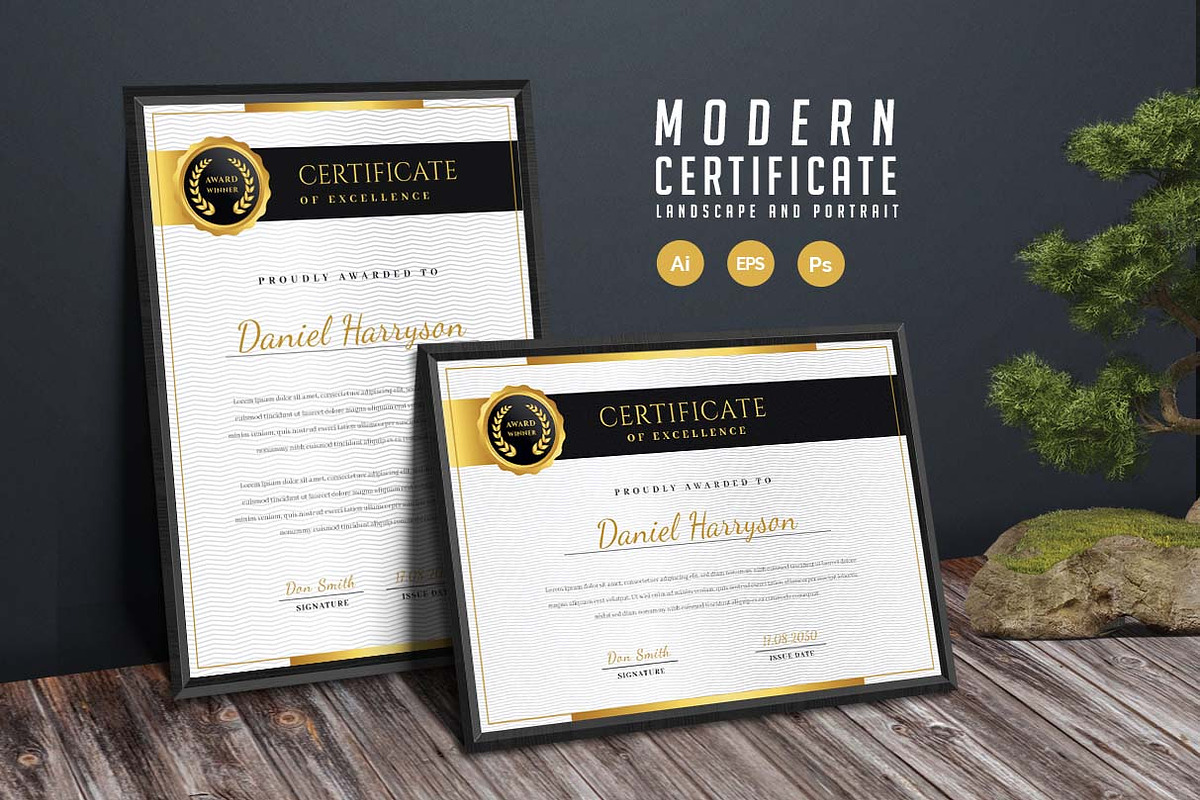 374. Modern Certificate Template, a Stationery Template by CreativeRezwan (Photo 1 of 3)