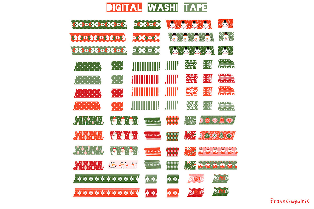 Digital Christmas Washi Tape Sticker, a Decorative Illustration by Pravokrugulnik (Photo 4 of 4)