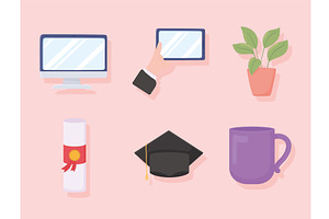 virtual graduation icons, an Object Illustration by studiogstock