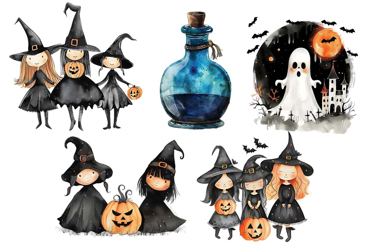 Halloween Clipart Design PNG Bundle2, a Decorative Illustration by Moon Studio (Photo 3 of 5)