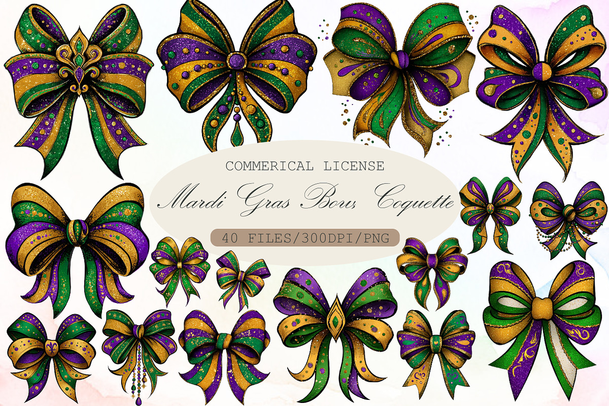 Mardi Gras Bow, Coquette Bow, Mardi, an Illustration by Sublimation Artist (Photo 1 of 6)