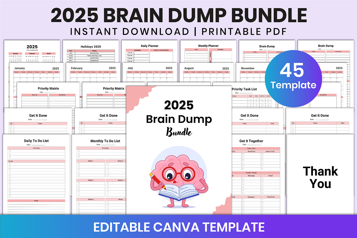 2025 Brain Dump Bundle For Canva, a Stationery Template by Shumaya (Photo 1 of 6)