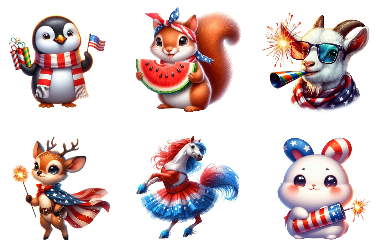 4th Of July Cute Funny Animals PNG, an Animal Illustration by RobertsArt (Photo 4 of 7)