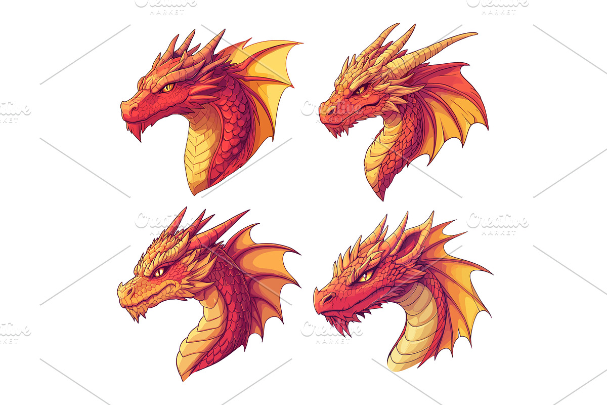Fantasy dragons cartoon vector set, an Animal Illustration by Onyx